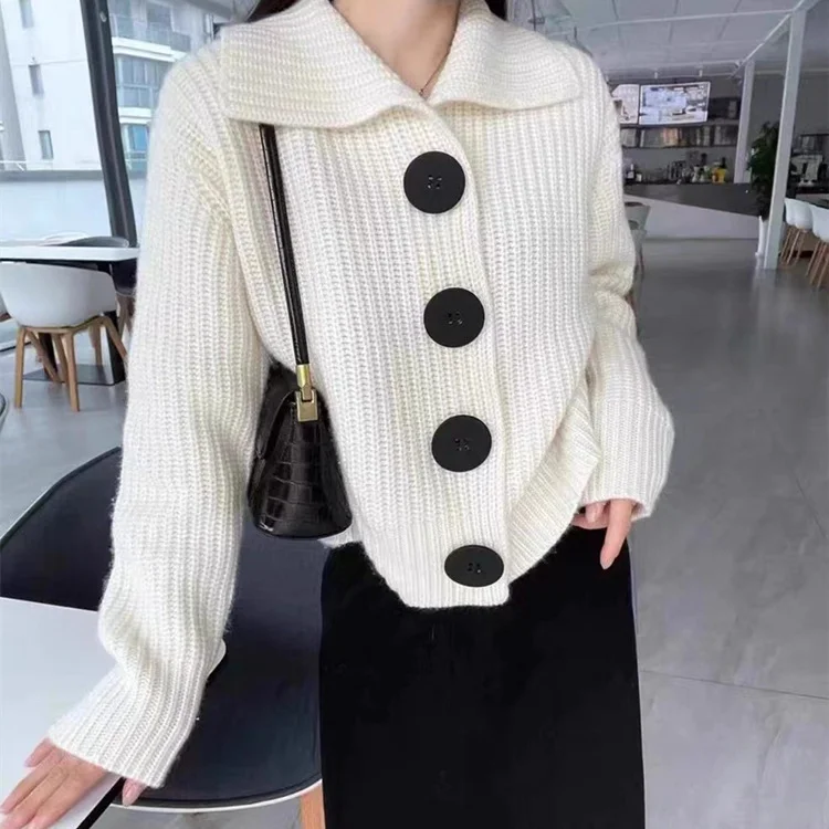 Women Fashion Winter Solid Color Button Lapel Knitted Sweater Faux Fur Fabric Real Fur Fabric Shearling Fabric Women Fashion Winter Solid Color Button Lapel Knitted Sweater Faux Fur Fabric Real Fur Fabric Shearling Fabric