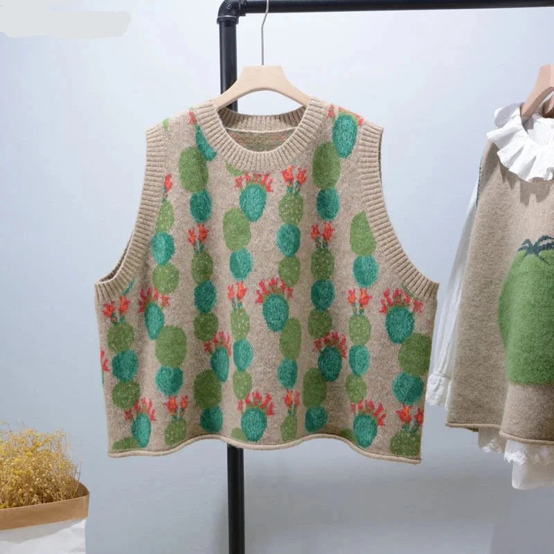 Prickly Cactus Sweater Vests Winter Autumn Warmer Casual Formal Business