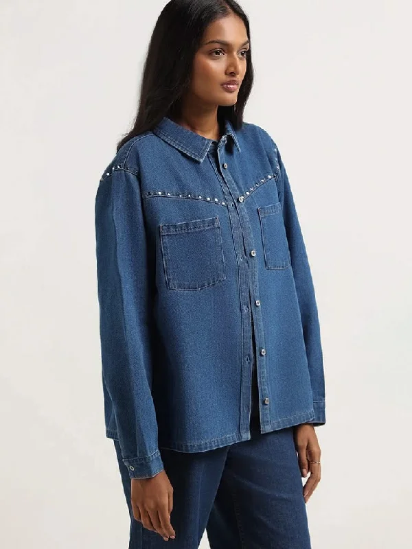 LOV Blue Denim Jacket Front Pockets Side Pockets Patch Pockets