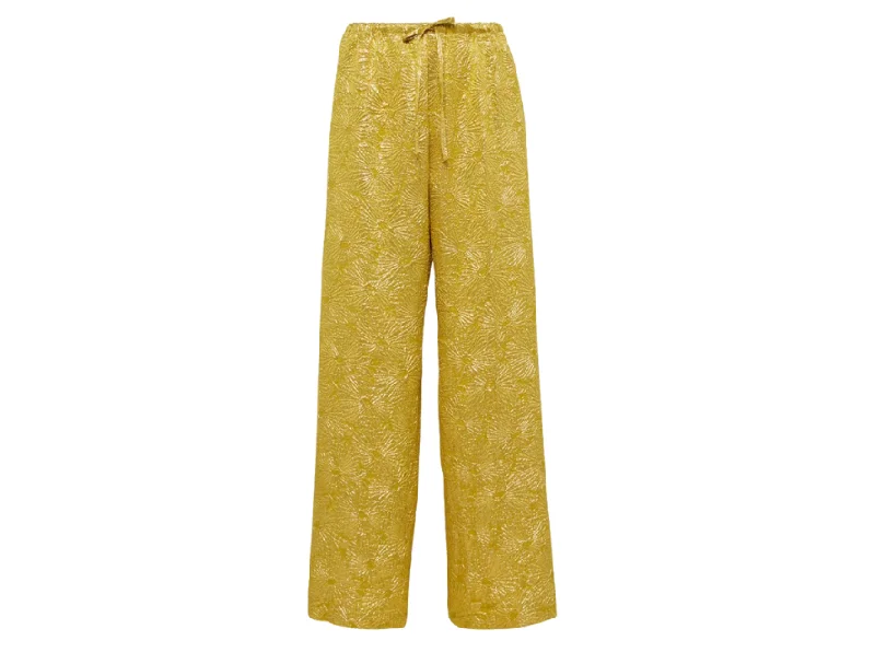 Dries Van Noten Gold Wide Leg Pants Stylish Paperbag Waist Pants