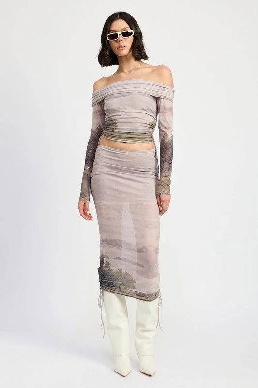 Emory Park Ruched Midi Skirt With Drawstrings velvet skirt luxurious