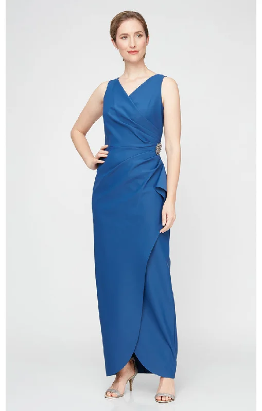 Sleeveless Compression Sheath Gown with Cascade Detail Skirt and Beaded Hip Detail velvet skirt rich