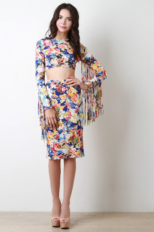 Neon Floral Midi Skirt leather skirt durable