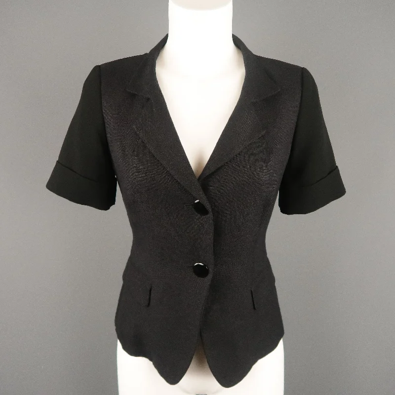 MAX MARA Size 4 Navy & Black Linen Short Sleeve Jacket Wool Jacket Cashmere Jacket Tweed Jacket MAX MARA Size 4 Navy & Black Linen Short Sleeve Jacket Wool Jacket Cashmere Jacket Tweed Jacket