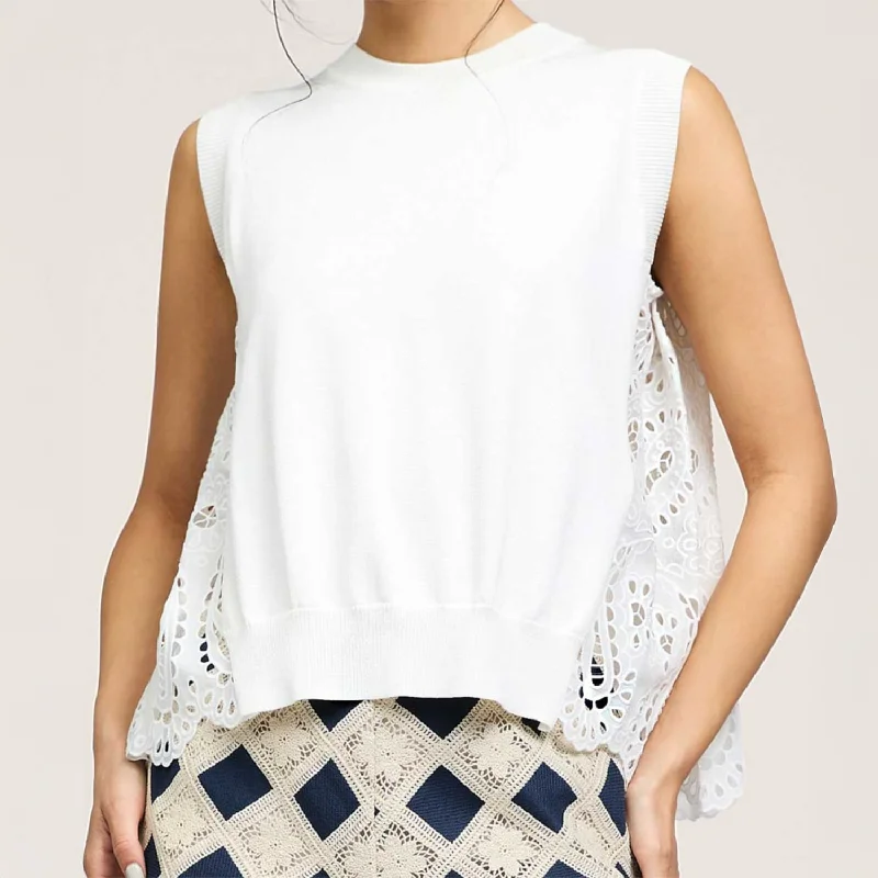 Round Neck Sleeveless Sweater With Contrast Pleated Eyelet Back Bright Pastel Dark