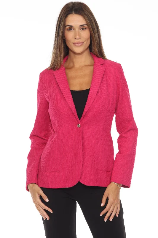 Joseph Ribkoff Pink Punch Fitted Corduroy Blazer Jacket 243218 Welt Pockets Slit Pockets Flap Pockets Joseph Ribkoff Pink Punch Fitted Corduroy Blazer Jacket 243218 Welt Pockets Slit Pockets Flap Pockets