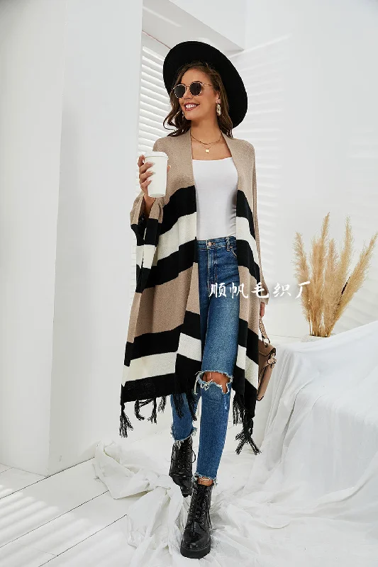 Autumn Winter Women Fashion Stripe Tassel Sweater Sweater Coat Solid Print Embellished Autumn Winter Women Fashion Stripe Tassel Sweater Sweater Coat Solid Print Embellished
