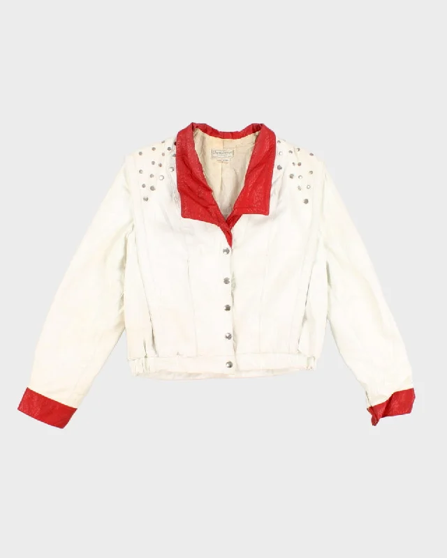 80's Thriller Style White Leather Studded Jacket - M Knit Jacket Woven Jacket Fleece Jacket 80's Thriller Style White Leather Studded Jacket - M Knit Jacket Woven Jacket Fleece Jacket