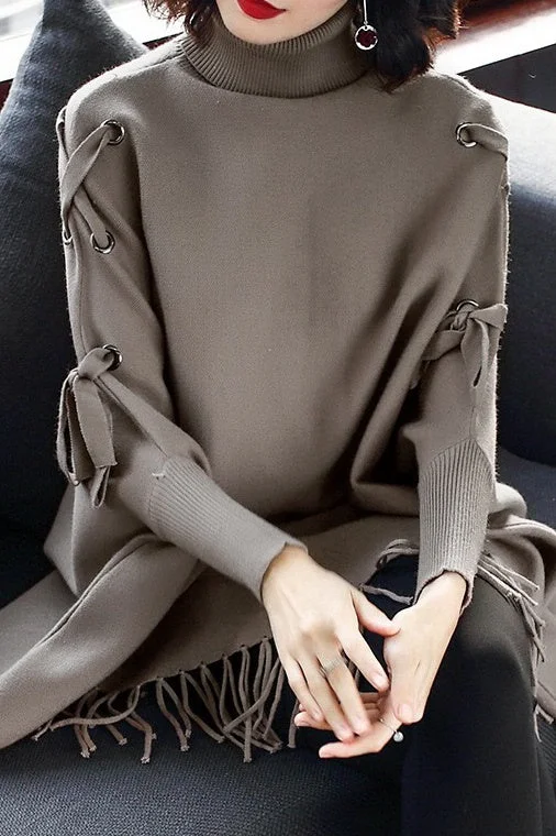 Dolman Sleeve Lace-Up Sweater Long Sweater Short Sweater Cropped Sweater