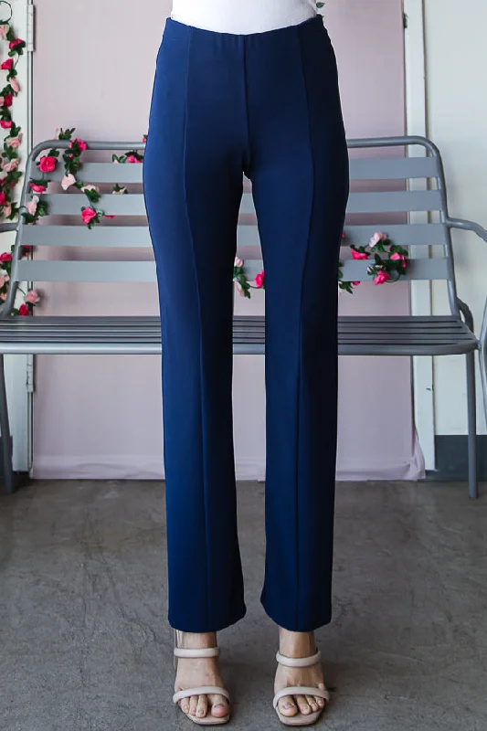 Front-Lined Pull-On Dress Pants in Navy Formal Stretch Pants