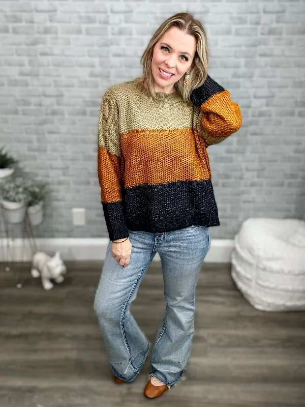 Chunky Knit Colorblock Sweaters Ribbed Striped Patterned