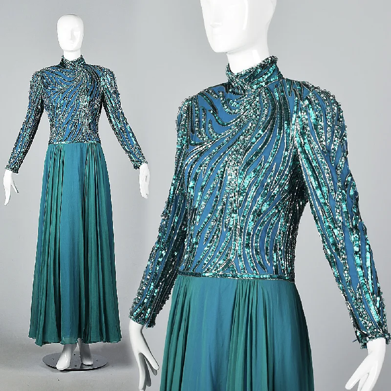 Sequined Bob Mackie Gown with a Layered Silk Chiffon Skirt leather skirt refined