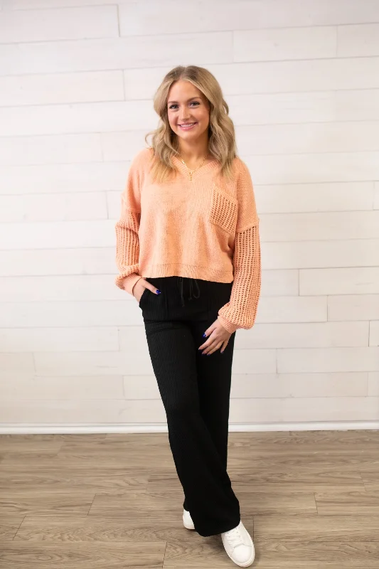 ee:some Textured Drawstring Straight Leg Pant-Black Trendy Wide-Leg Pants
