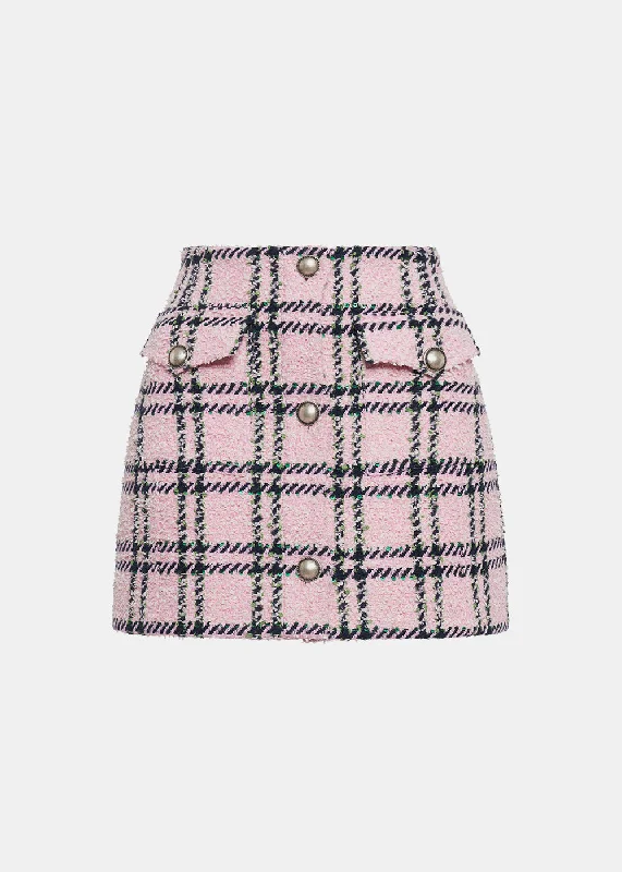 Pink Tartan Sequin Tweed Skirt slim fit skirt