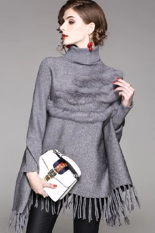 Dolman Sleeve Sweater W/ Fringe Hooded Sweater Collared Sweater Shawl Collar