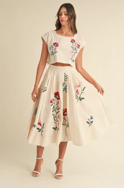 Embroidered Midi Skirt Set chiffon skirt airy