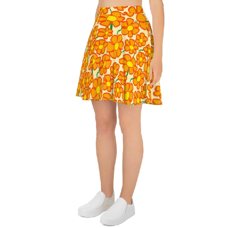 Orangeflower Pattern on Yellow - AOP Skater Skirt velvet skirt luxurious