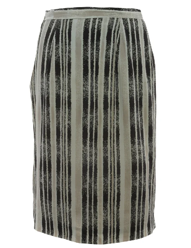 Pinstriped Black & Grey Midi Skirt - M zip skirt side