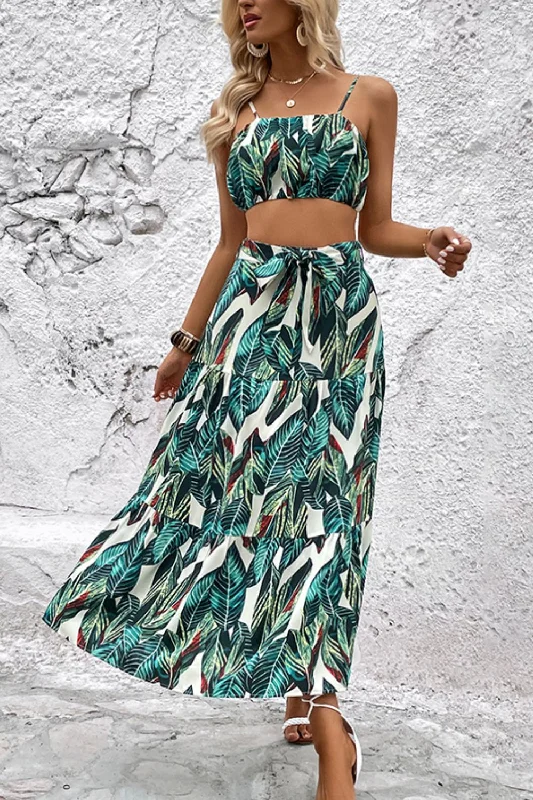 Botanical Print Cami and Tiered Skirt Set a-line skirt cut
