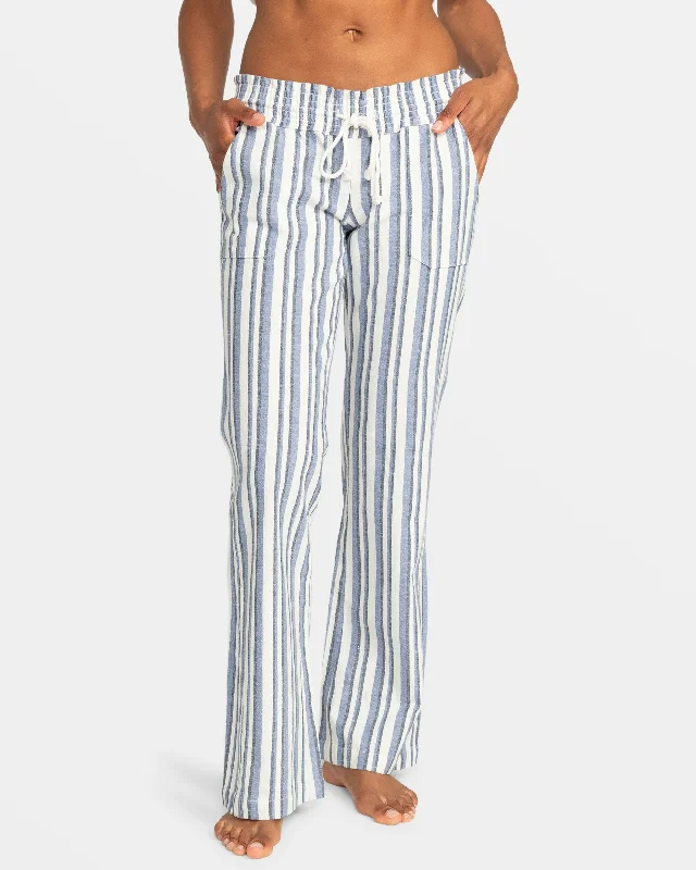 Oceanside Flared Beach Pants - Bijou Blue Small Silk Stripe Relaxed Casual Leggings