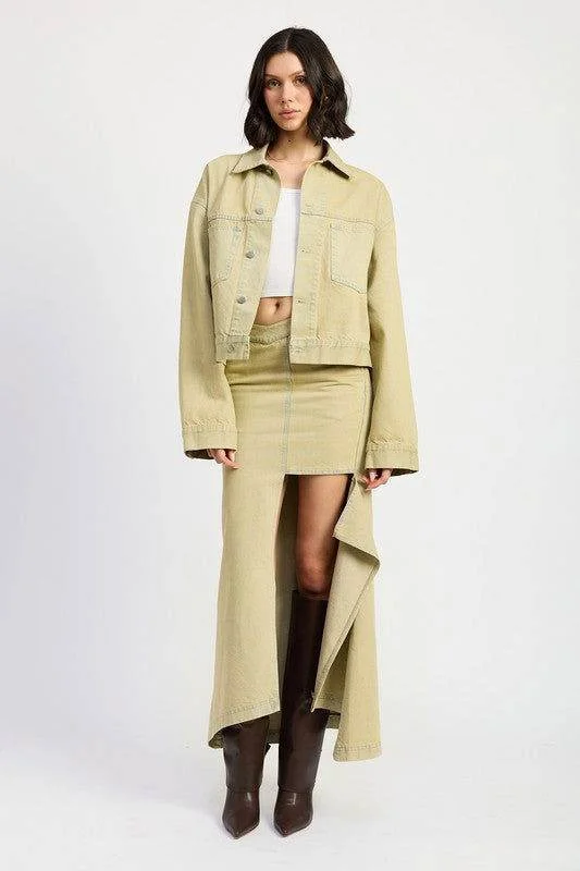 Emory Park V-Waistline Draped Maxi Skirt With Slit Detaiil wool skirt breathable