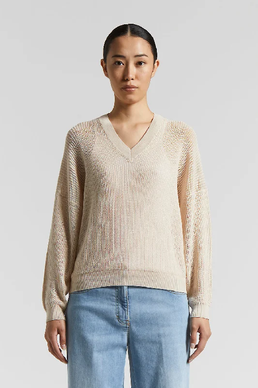 Cotton tricot sweater with sequins Welt Pockets Slit Pockets Flap Pockets
