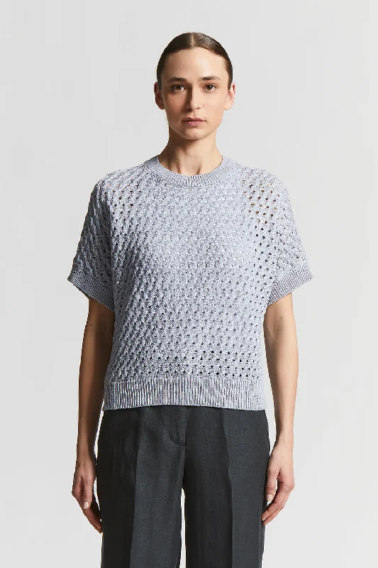 Cotton cordonnet sweater with sequins Striped Floral Plaid