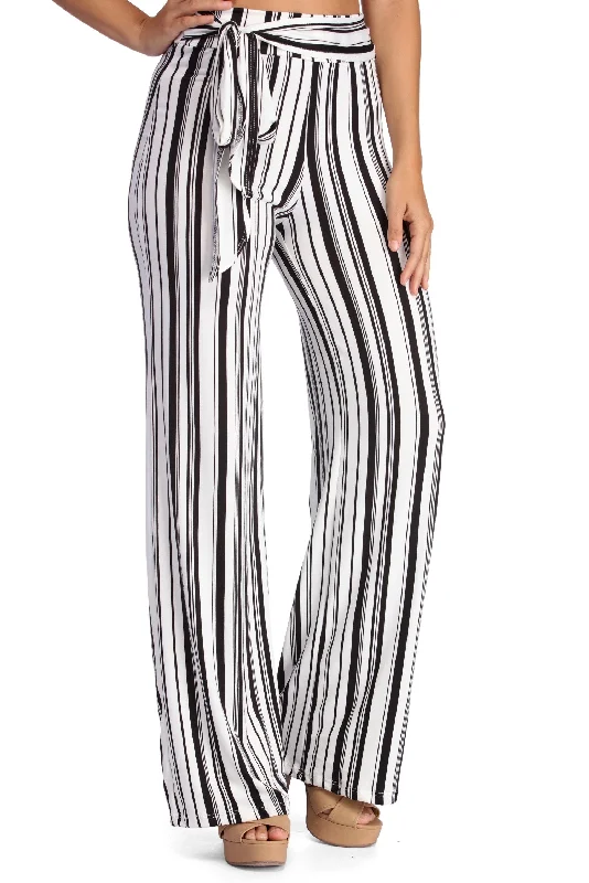 Striped For Style Flared Pants Trendy Wide-Legged Trousers
