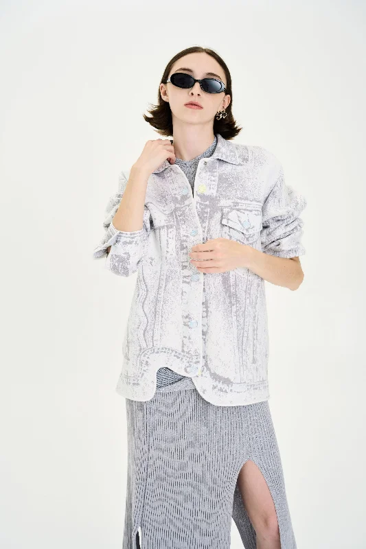 HANA DENIM PRINT OVERSIZED JACKET Fleece Jacket Down Jacket Feather Jacket