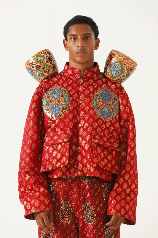 HAND PAINTED LAMP JACKET A-Line Jacket Boat Neck Shawl Collar
