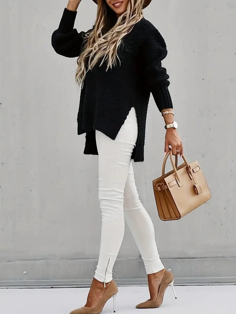 Stylish Waffle Knit Sweater Fitted Slim Tailored