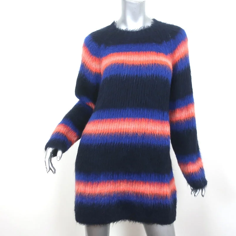 KENZO Mini Sweater Dress Navy/Multi Striped Alpaca Blend Size Small Notch Collar Peter Pan Collar Cowl Neck KENZO Mini Sweater Dress Navy/Multi Striped Alpaca Blend Size Small Notch Collar Peter Pan Collar Cowl Neck