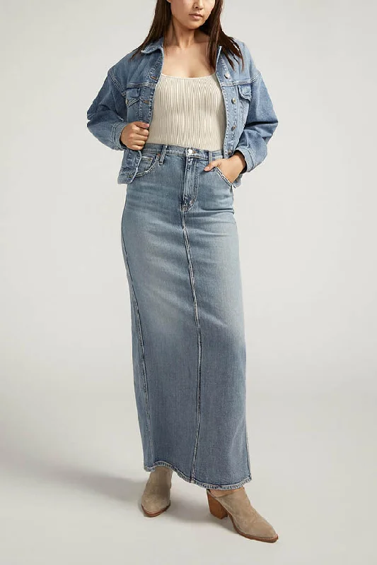 Silver Denim Column Skirt linen skirt natural