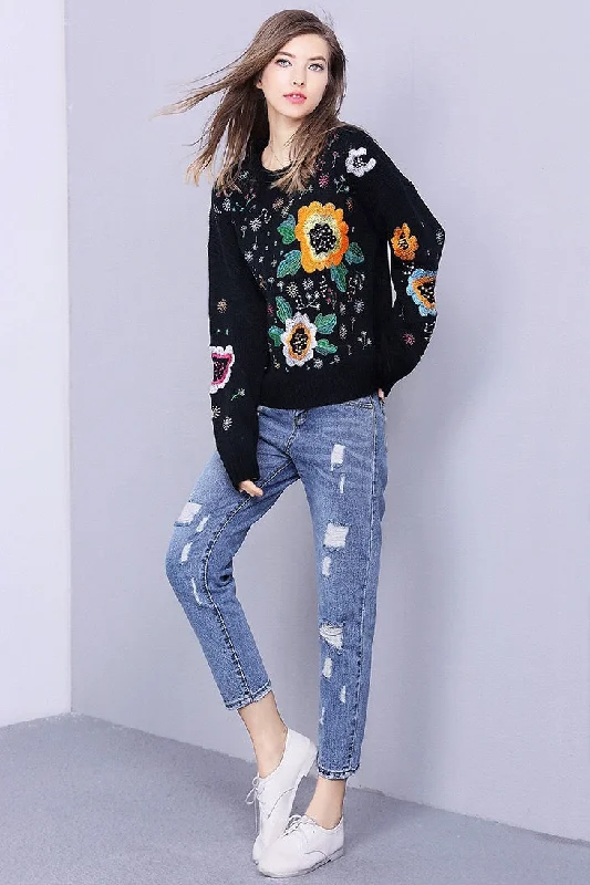 Sunflower Embroidered Sweater Slim Fit Regular Fit Oversized