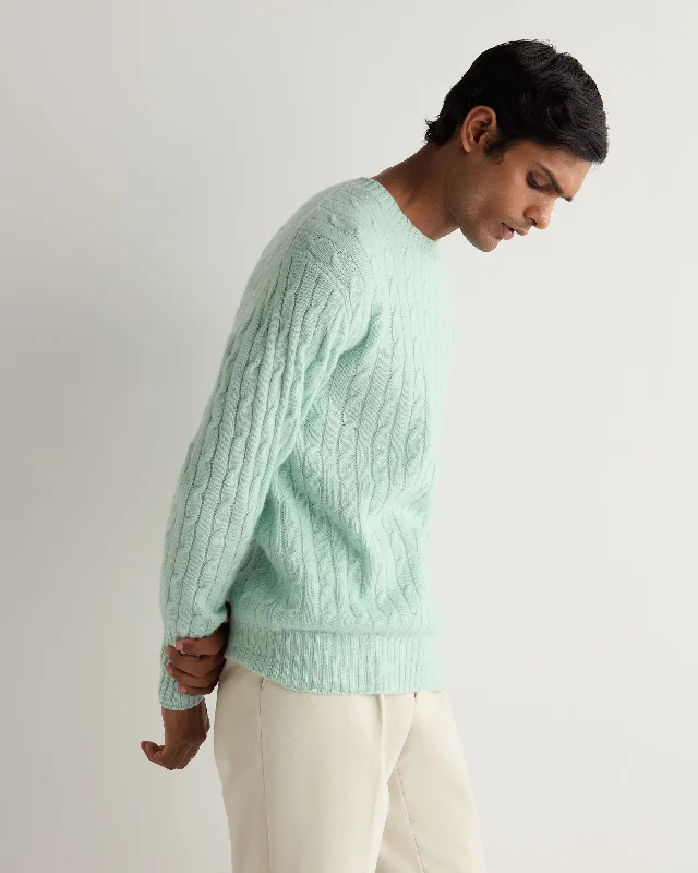 Men's Thames Cable Round Neck Cashmere Sweater Dusty Teal Green Long Sweater Short Sweater Cropped Sweater Men's Thames Cable Round Neck Cashmere Sweater Dusty Teal Green Long Sweater Short Sweater Cropped Sweater