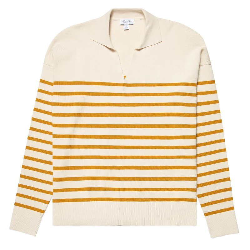Sunspel Womens Breton Stripe Sweater Ecru / Cider Breton Stripe Stretchy Elastic Breathable Sunspel Womens Breton Stripe Sweater Ecru / Cider Breton Stripe Stretchy Elastic Breathable