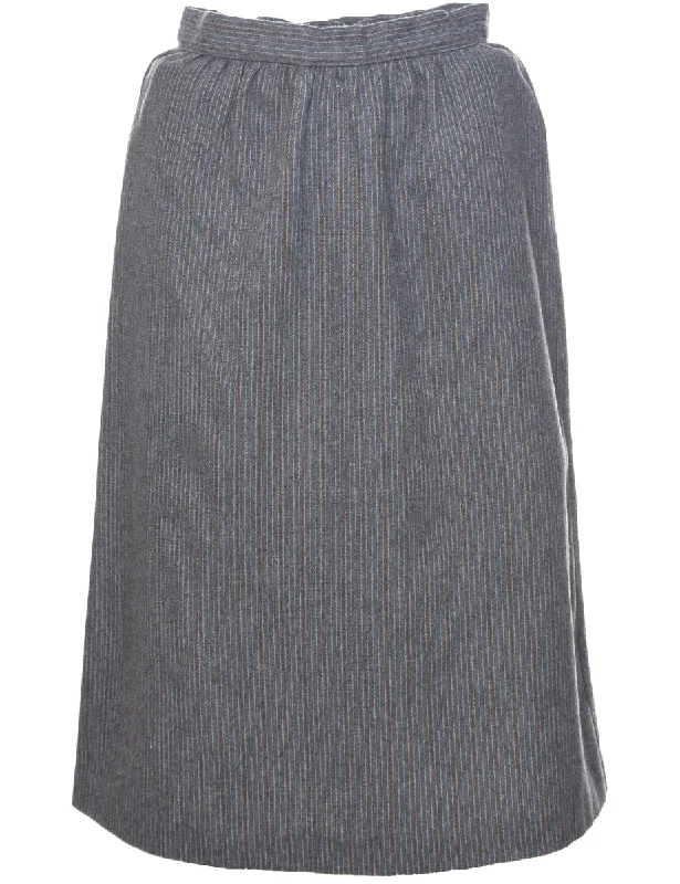 Pinstriped A-line Skirt - S button skirt front