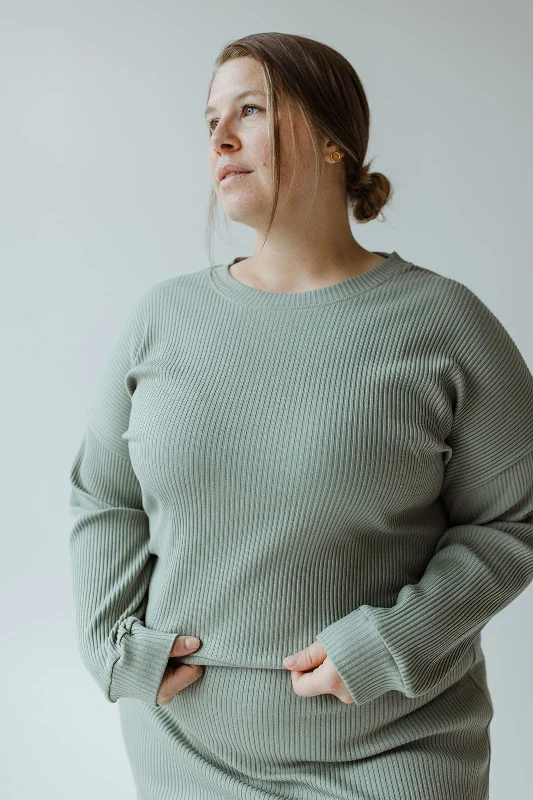 RIBBED CROPPED SWEATER IN FADED JADE Satin Blend Silk Blend Wool Blend