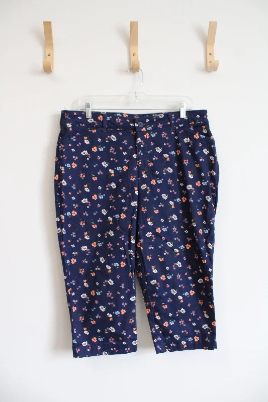 St. John's Bay Navy Floral Capri Pants | 10 Soft Stretch Trousers