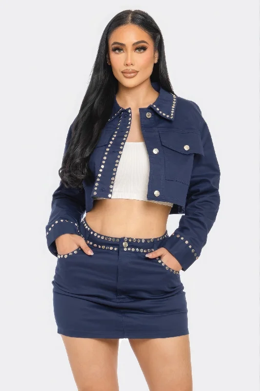 Embroidered Cropped Top & Skirt Two Piece Outfit Set silk skirt smooth
