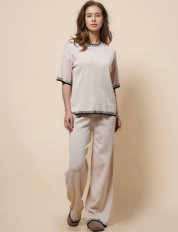 Ladies Top Pants Sweater 2PCS Lounge Set SKST41230 Boat Neck Shawl Collar Notched Collar Ladies Top Pants Sweater 2PCS Lounge Set SKST41230 Boat Neck Shawl Collar Notched Collar