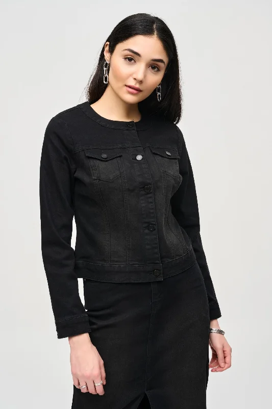 Joseph Ribkoff Black Long Sleeve Fitted Denim Jean Jacket 243935 Ribbed Jacket Pleated Jacket Ruffled Jacket Joseph Ribkoff Black Long Sleeve Fitted Denim Jean Jacket 243935 Ribbed Jacket Pleated Jacket Ruffled Jacket