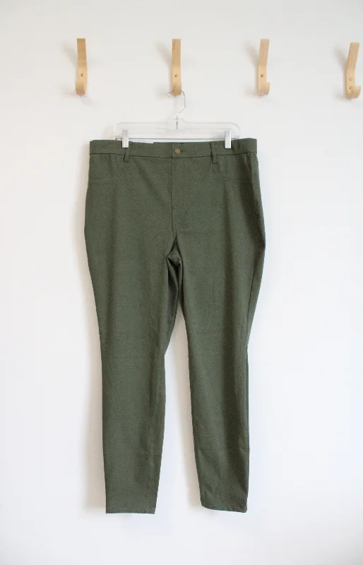 NEW Time And Tru High Rise Stretch Fitted Olive Green Pants | XXL (20) Cozy Jogger Leggings
