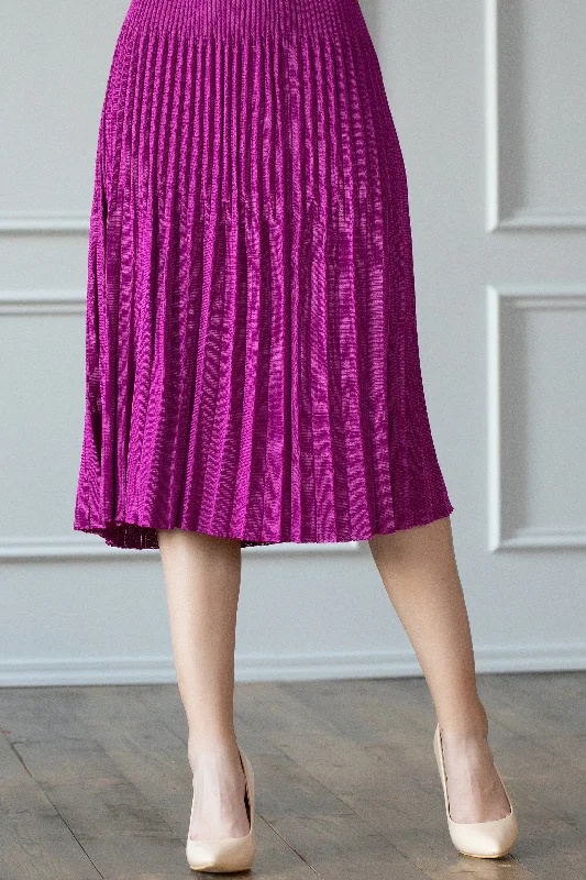 Fuchsia Knitted Pleated Midi Skirt lace skirt romantic