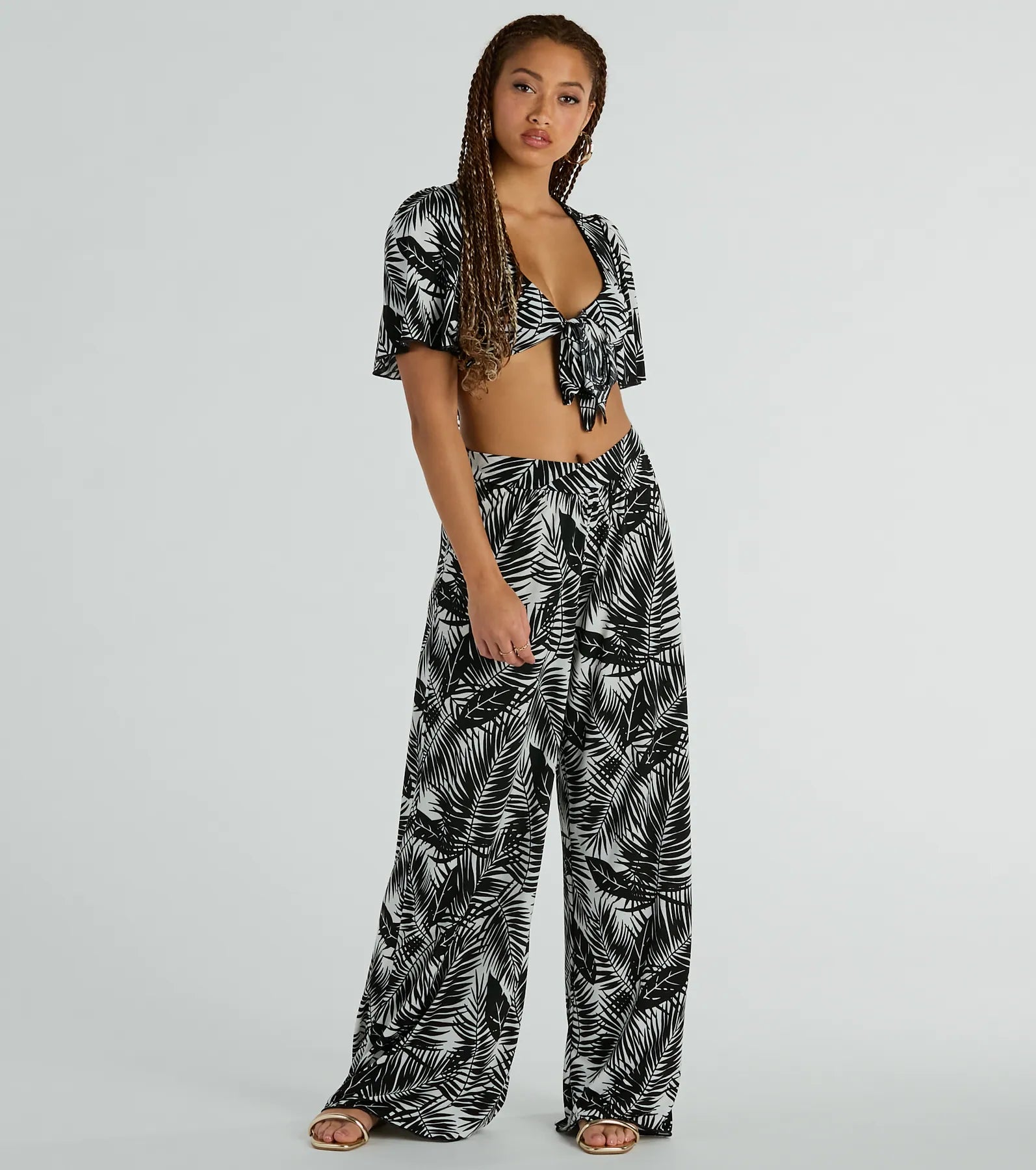 Time For Vacay High Rise Tropical Palazzo Pants Elegant Trouser Pants