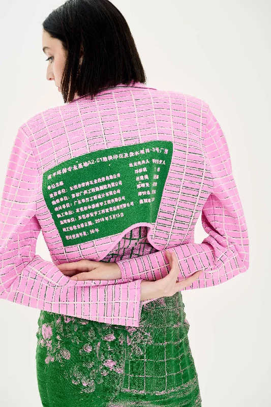 ORCHID PLAID PRINT CROPPED JACKET Welt Pockets Slit Pockets Flap Pockets