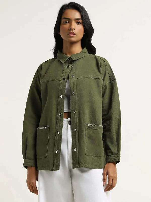 LOV Olive Jacket Notch Collar Peter Pan Collar Cowl Neck