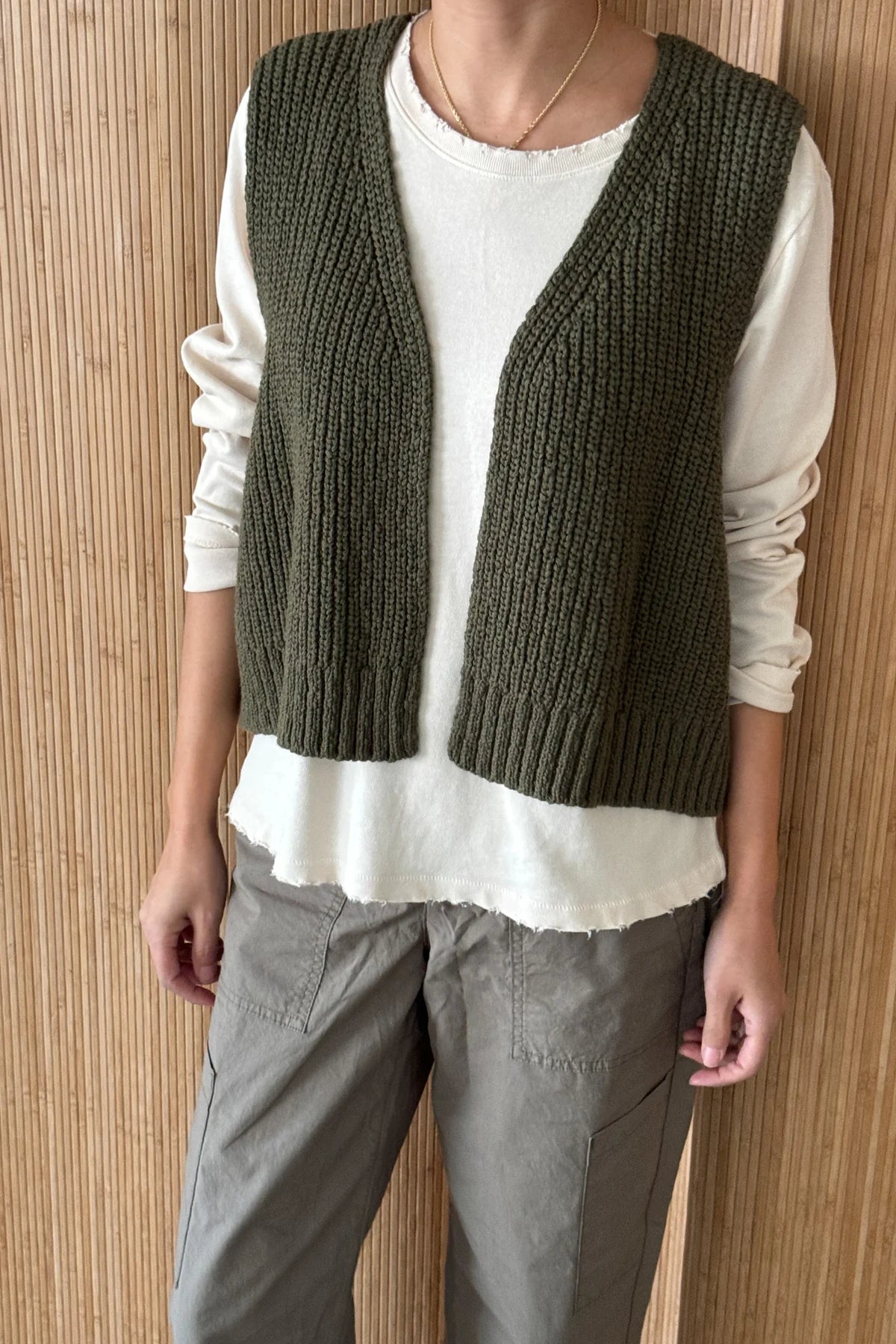 GRANNY COTTON SWEATER VEST - OLIVE GREEN Transparent Opaque Sheer
