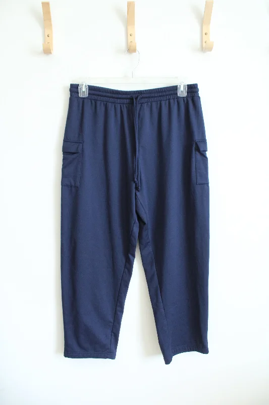 Bonnie Evans Navy Elastic Waist Pants | L Petite Classic Straight-Leg Pants