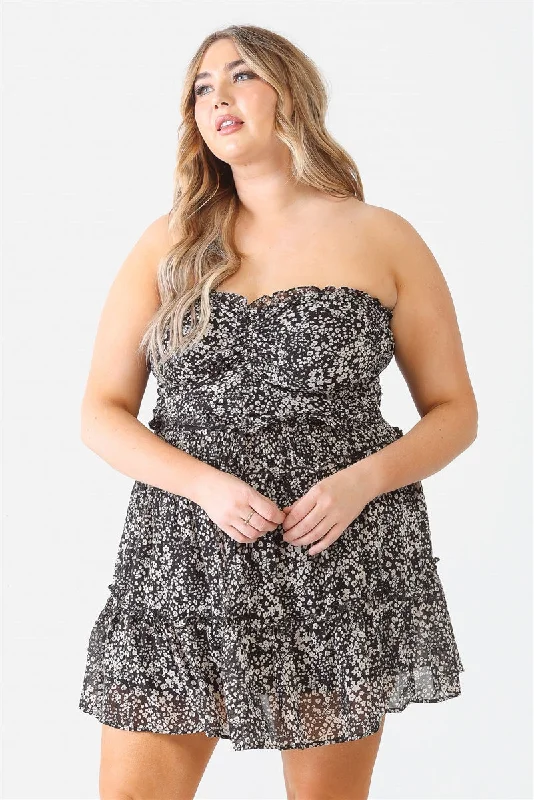 Floral Print Ruched Ruffle Smocked Back Top & High Waist Flare Hem Mini Skirt Set - Ships from The US boho skirt vibe Floral Print Ruched Ruffle Smocked Back Top & High Waist Flare Hem Mini Skirt Set - Ships from The US boho skirt vibe